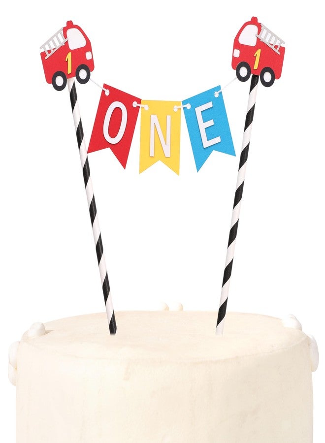 HIKLO Fire Engine 1st Birthday Cake Topper - Fire Engine Theme First Birthday Party Decorations, Boys Truck Party Supplies, Alarm Engine Cake Decoration, Little Firefighter Cake Smash Photo Props - Image 1